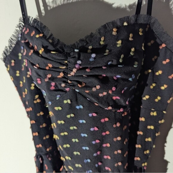 Trina Turk Black Rainbow Swiss Dot Sweetheart Neck Strappy Midi Dress Women's 10 - Picture 3 of 7